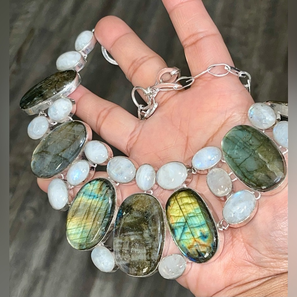 Rainbow Moonstone & Labradorite Necklace 18-19”